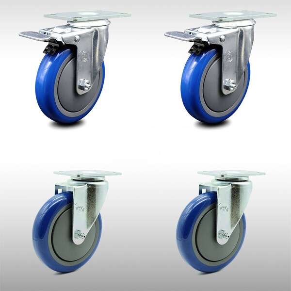 Service Caster 5 Inch SS Blue Polyurethane Top Plate Caster Total Lock Brakes SCC, 2PK SCC-SSTTL20S514-PPUB-BLUE-2-S-2 - main